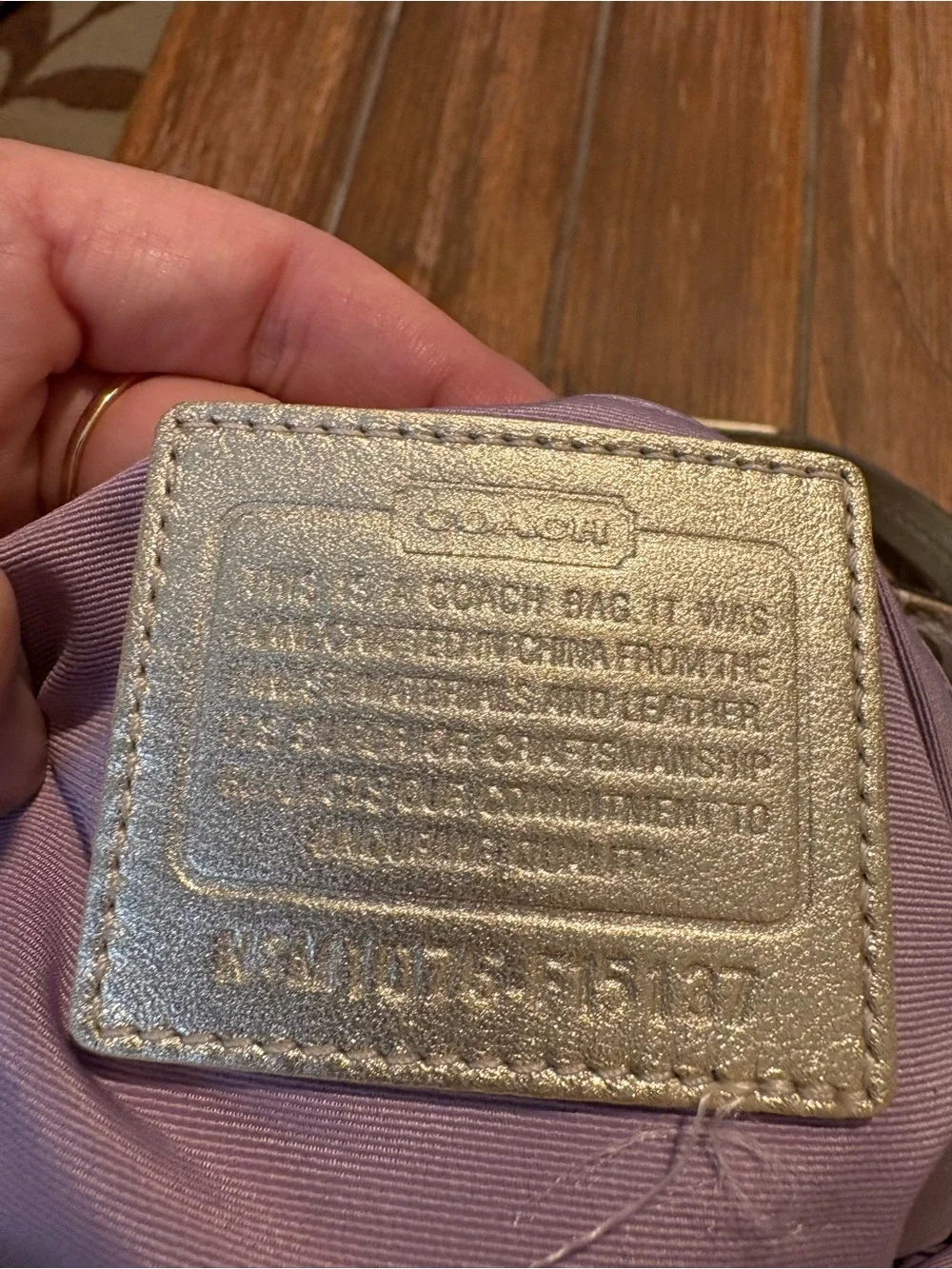 Coach Beige Signature Tote with Metallic Silver Trim